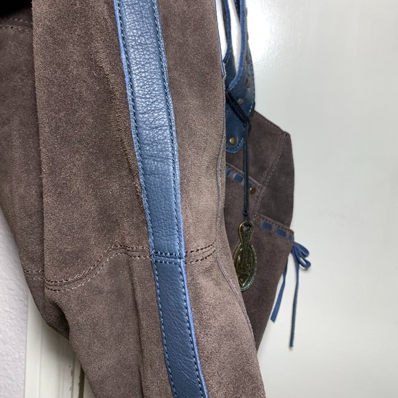 MUXO Brown Suede and Blue Leather Tote - Picture 15 of 15